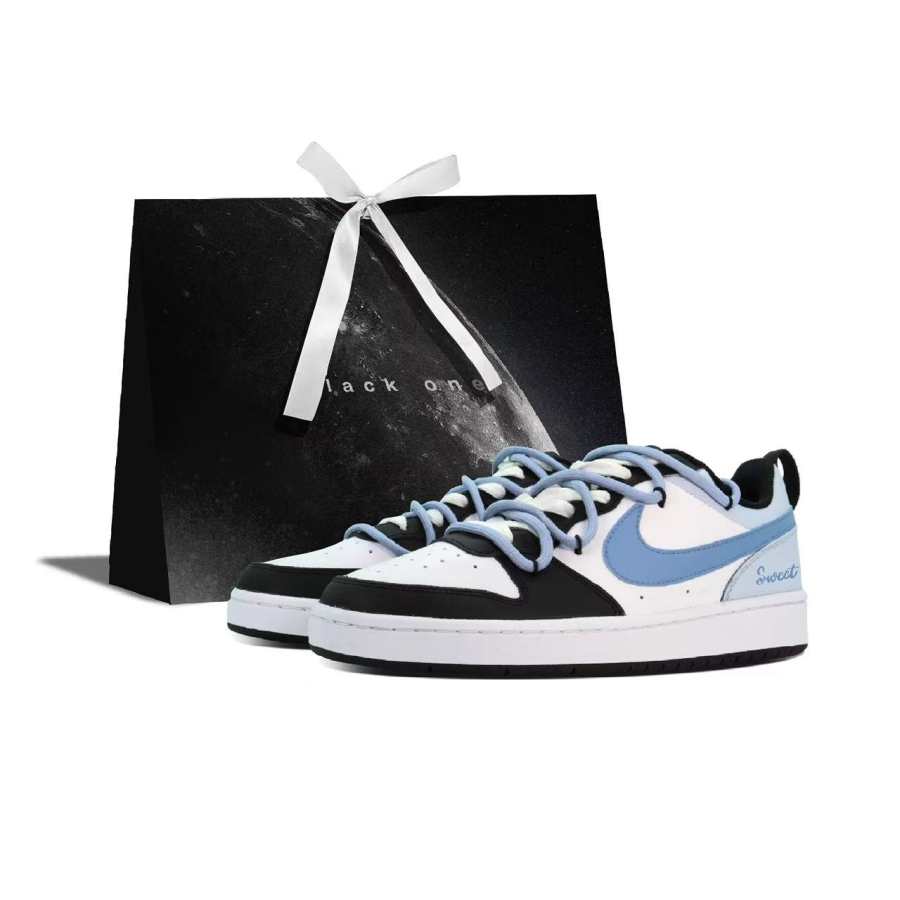 Nike Nike Court Borough Midsummer Dream Retrieval Leather Low top Kids' Skateboarding Shoes White Blue Teenagers
