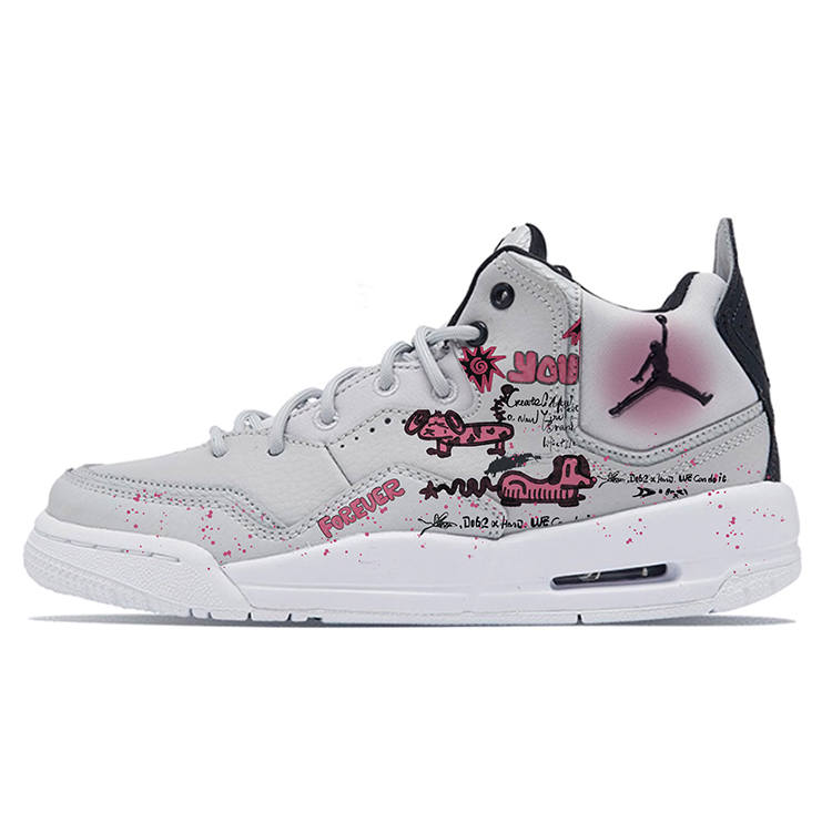 Jordan Jordan Courtside 23 Slip Resistant Abrasion Resistant Mid top Children's Basketball Shoes White Gray Teenagers