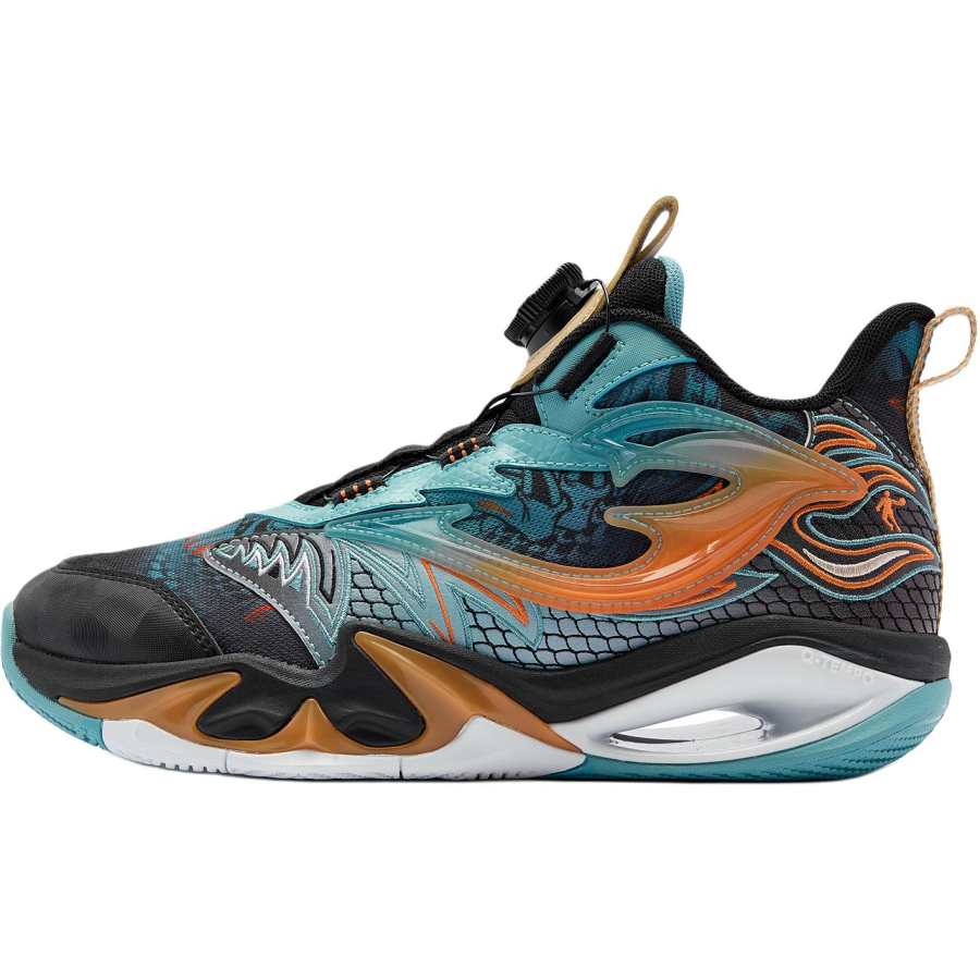 QIAODAN Teng Snake Slip Resistant Mid top Basketball Shoes Clear Blue/Black Unisex