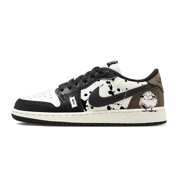 Jordan Jordan Air Jordan 1 Slip Resistant And Breathable Low top Children's Basketball Shoes Black White Teenagers