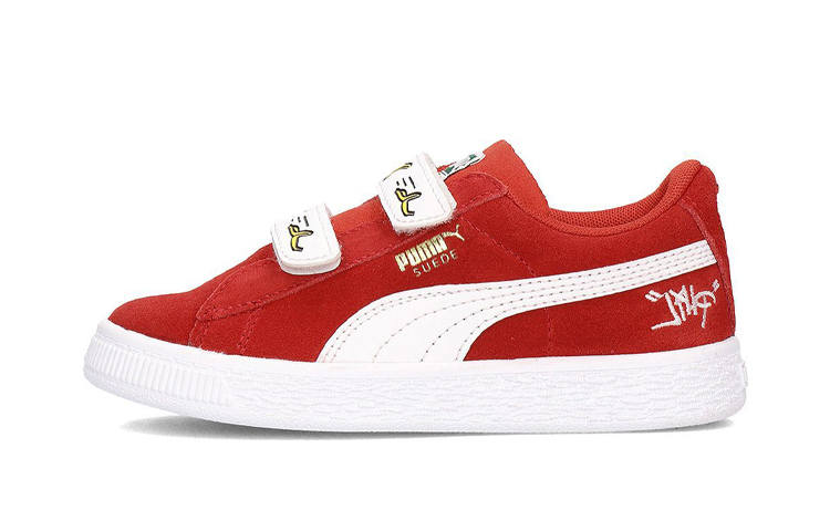 PUMA Suede V Ps Low top Kids' Skateboarding Shoes Red White Children Aged 3 7 Years Old