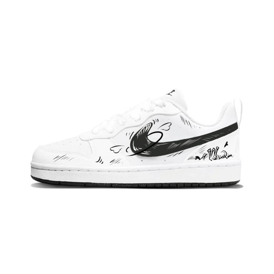 Nike Nike Court Borough Synthetic Leather Abrasion Resistant Low top Kids' Skateboarding Shoes Black White Unisex