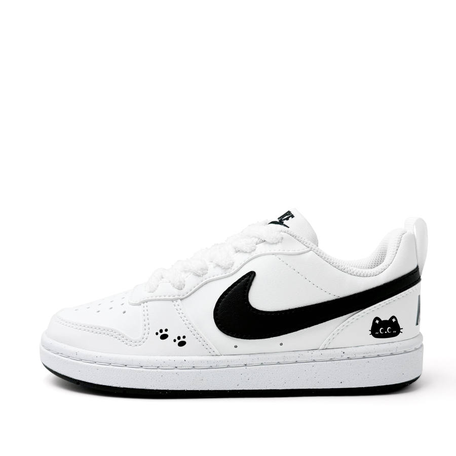 Nike Nike Court Borough Cute Meowth Synthetic Leather Abrasion Resistant Low top Kids' Skateboarding Shoes White Teenagers