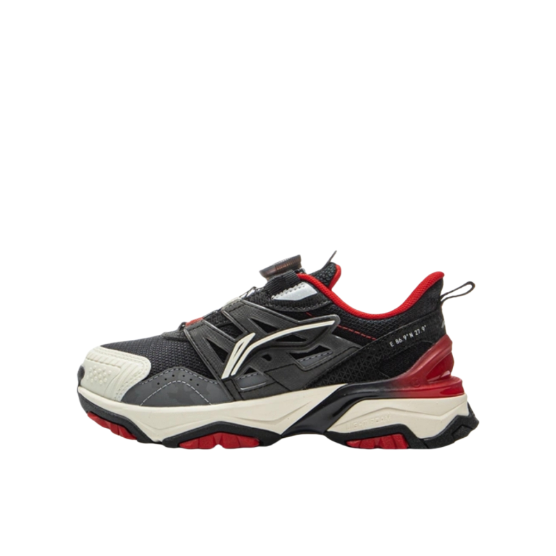 Li-Ning YOUNG Li Ning YOUNG Sportlife Synthetic Leather Abrasion Resistant Breathable Low top Casual Shoes Black/Red Kids'