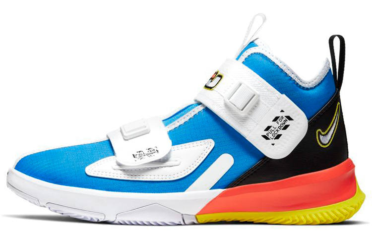 Nike Nike Zoom Soldier 13 Slip Resistant Cushioning Abrasion Resistant Mid top Basketball Shoes White Blue Unisex