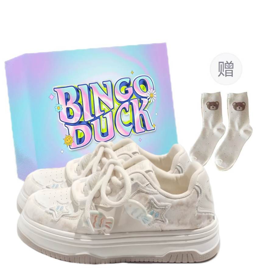 BINGO DUCK Slip Resistant Slip Resistant Low top Skateboard Shoes Women's Ecru