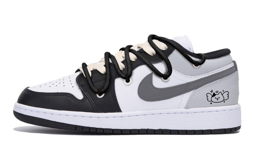 Jordan Jordan Air Jordan 1 Puppy Fragment Slip Resistant Low top Children's Basketball Shoes Dark Gray Teenagers