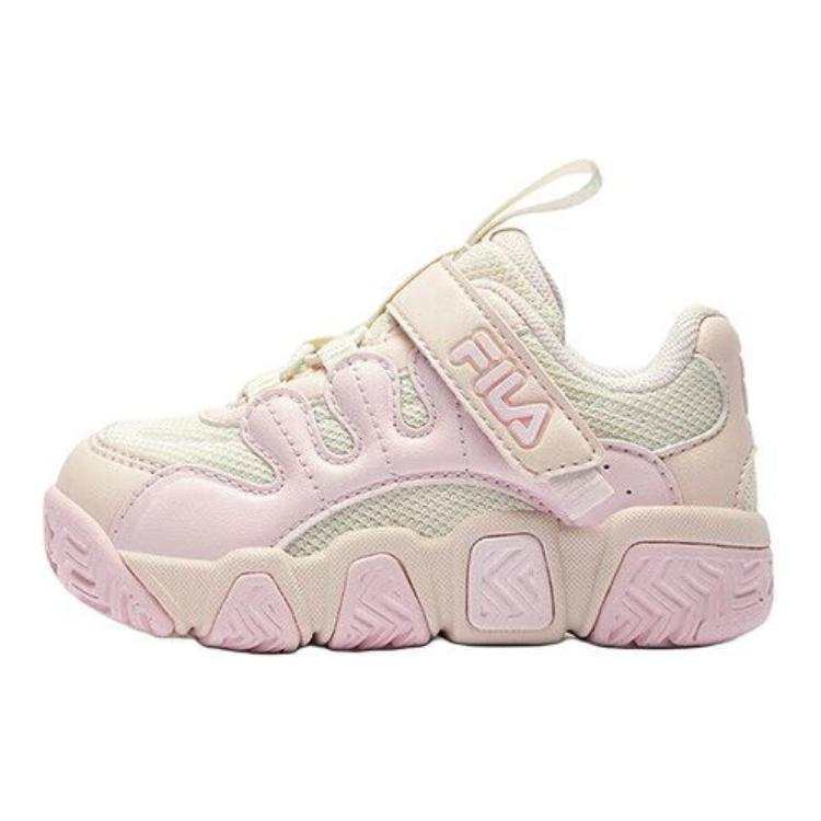 FILA KIDS Slip Resistant Abrasion Resistant Low top Children's Basketball Shoes White Pink Kids