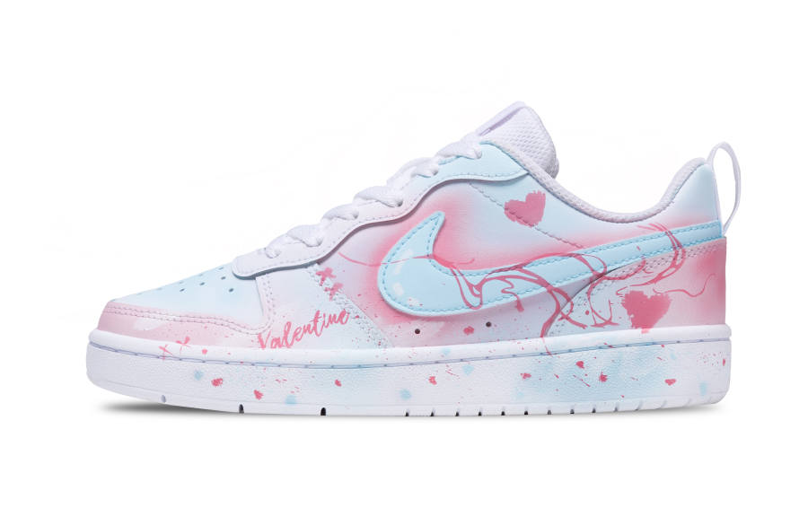 Nike Nike Court Borough Low 2 Leather Breathable Low top Kids' Skateboarding Shoes Blue Pink Teenagers