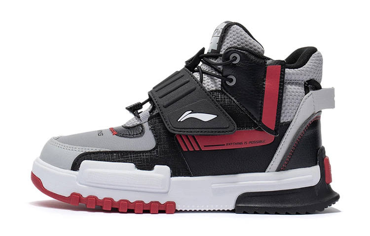 Li-Ning YOUNG Li Ning Unrestrained Slip Resistant Cushioning Abrasion Resistant High top Running Shoes Black Teenagers