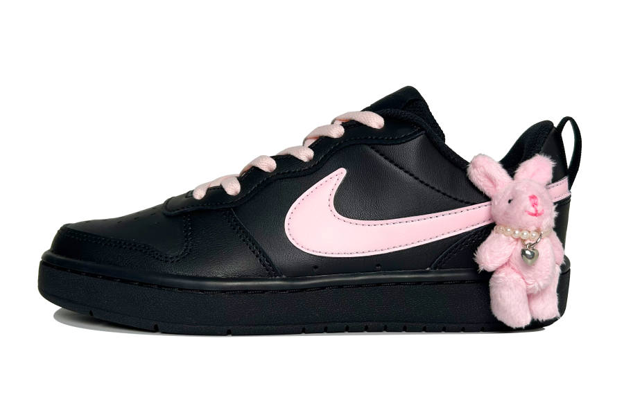 Nike Nike Court Borough Pink Bunny Leather Slip Resistant Abrasion Resistant Low top Kids' Skateboarding Shoes Black Pink