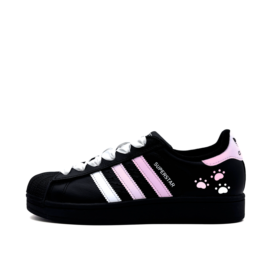 Adidas Originals Superstar 2 Gradual Pink Cat Paw Leather Low top Kids' Skateboarding Shoes Black Pink Teenagers
