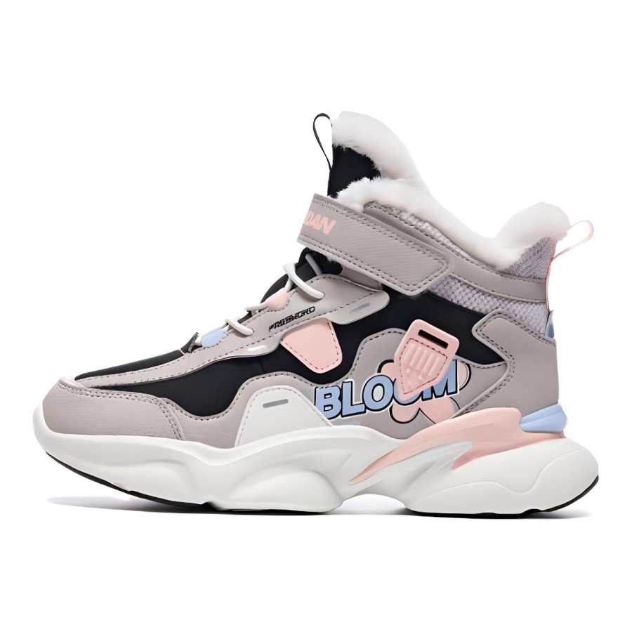 QIAODAN Versatile, Fleece Lined Thermal, Trendy High top Casual Shoes Black Gray Teenagers