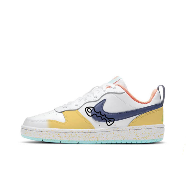 Nike Nike Court Borough 2 Pudding Fish Leather Low top Kids' Skateboarding Shoes White Blue Orange