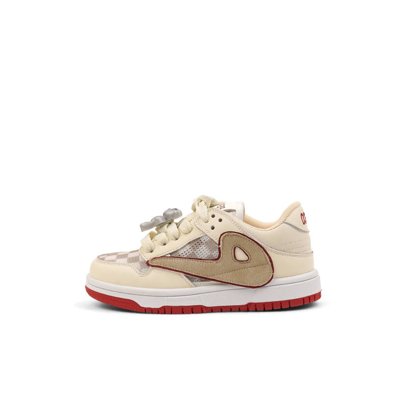 XIAOZHUBANNA Pepco Comfortable Round Toe Slip Resistant And Breathable Low top Kids' Skateboarding Shoes Light Coffee