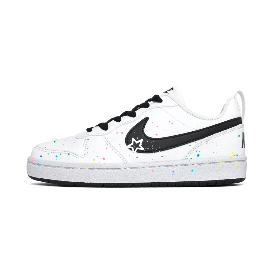 Nike Nike Court Borough Multicolor Ink Splatter Synthetic Leather Abrasion Resistant Low top Kids' Skateboarding Shoes Black