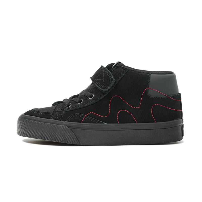 GOLUCK Cow Suede Cushioning, Wear Resistant Mid top Skateboard Shoes Black Red Kids'