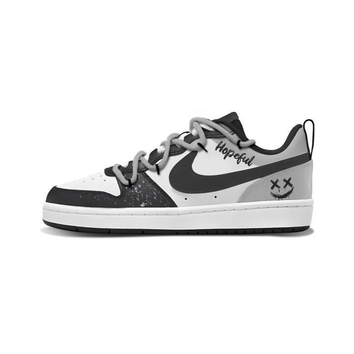 Nike Nike Court Borough Silver Smiley Face Synthetic Leather Slip Resistant Abrasion Resistant Low top Skateboard Shoes