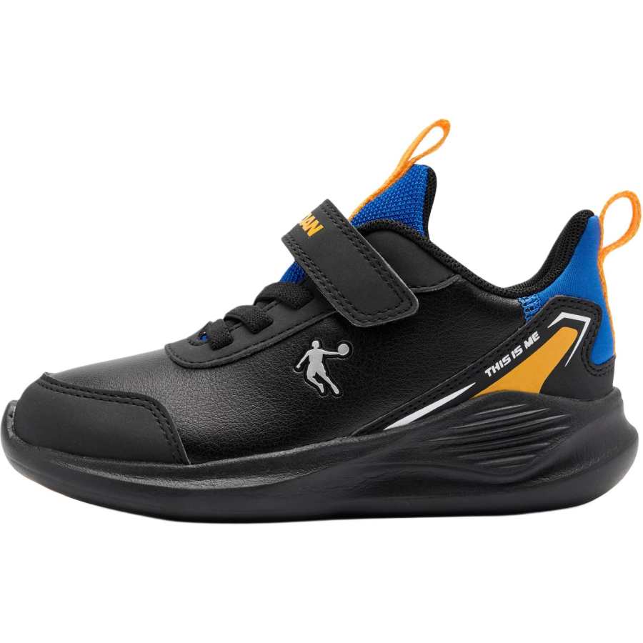 QIAODAN Synthetic Leather Anti Kick Cushioning Anti Kick Cushioning Low top Kids' Running Shoes Black Blue