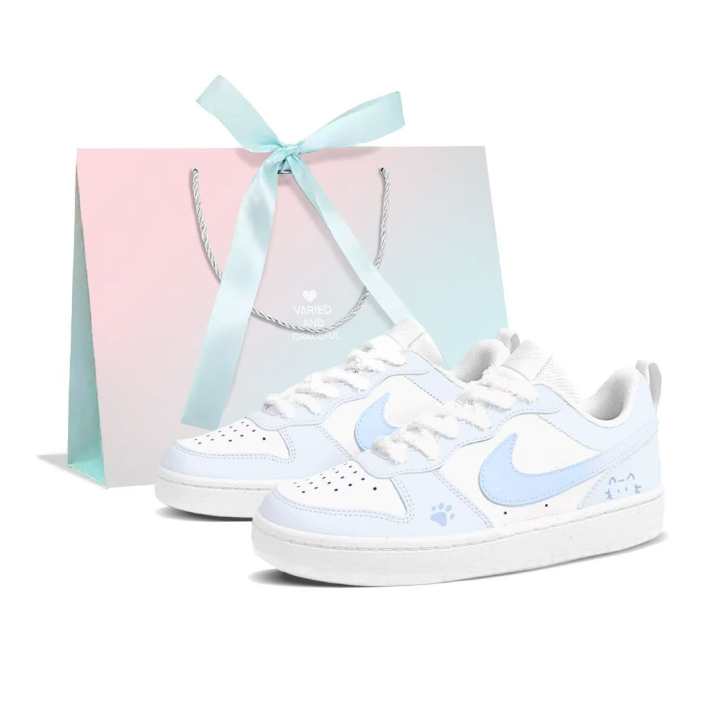 Nike Nike Court Borough Blue Foam Milk Cat Low 2 Leather Slip Resistant Cushioning Abrasion Resistant Low top
