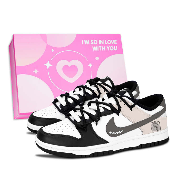 Nike Nike Dunk Black White, Light Brown Abrasion Resistant Low top Skateboard Shoes Unisex Gray
