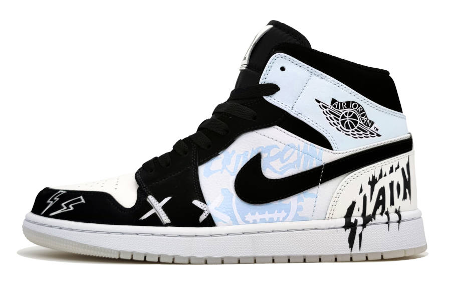 Jordan Jordan Air Jordan 1 Mid SE Panda Mid top Children's Basketball Shoes Ice Refreshing Blue Teenagers