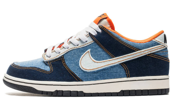 Nike Nike Dunk Denim Patchwork Blue Orange Leather Slip Resistant Abrasion Resistant Slip Resistant Abrasion Resistant