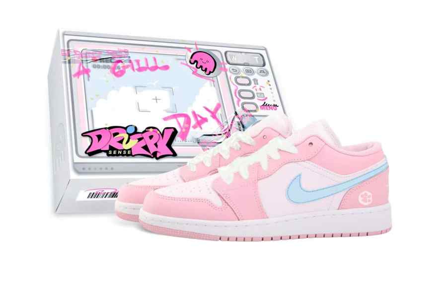 Jordan Jordan Air Jordan 1 Drippy Peach Paw Abrasion Resistant Abrasion Resistant Low top Children's Basketball Shoes