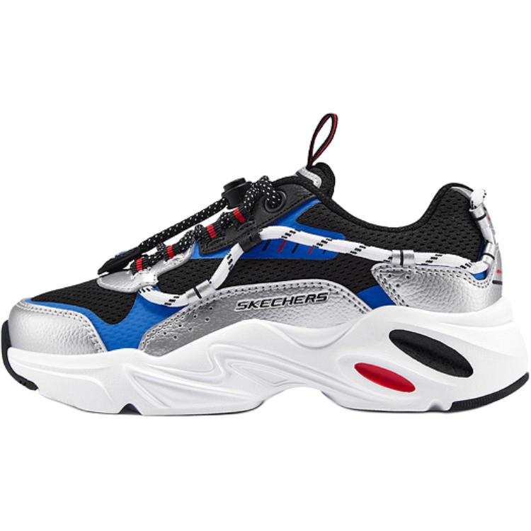 Skechers Kids Synthetic Leather, Textile Abrasion Resistant Lightweight Cushioning Low top Casual Shoes Black Red Blue