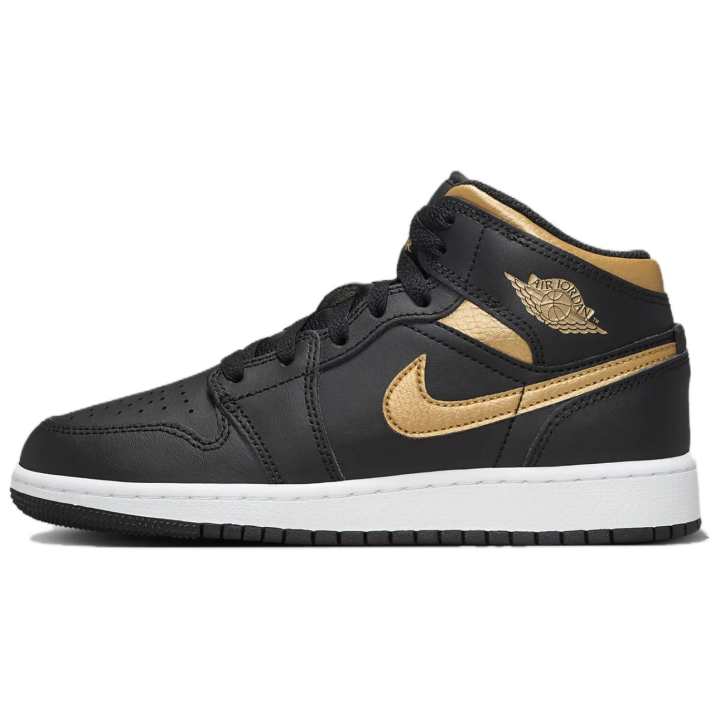 Jordan Jordan 1 Mid Black Metallic Gold Swoosh GS