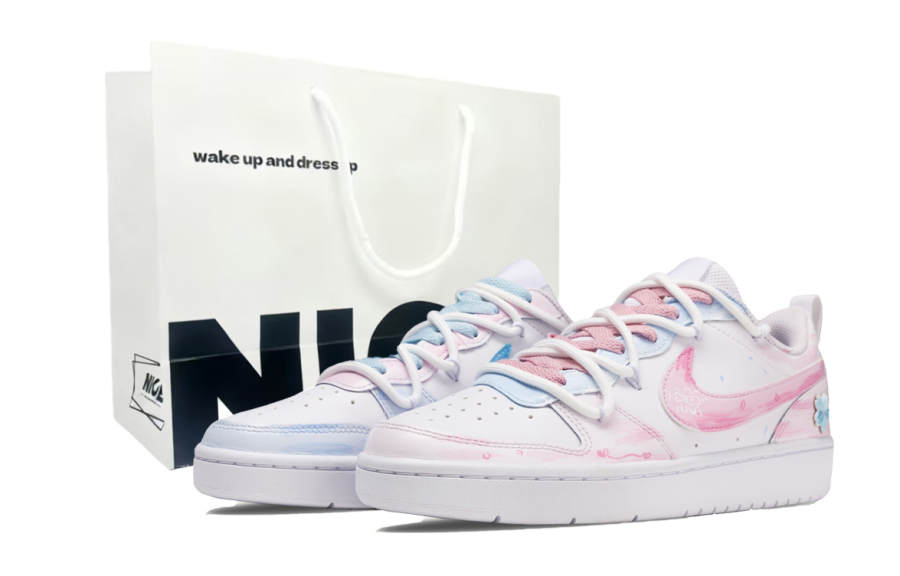 Nike Nike Court Borough Cherry Blossom Rain Leather Low top Skateboard Shoes Blue Pink Kids'