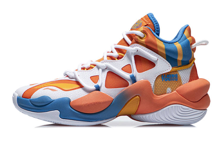 Li-Ning YOUNG Li Ning YOUNG Air Strike 6 Fabric Mid top Basketball Shoes White Orange Kids'