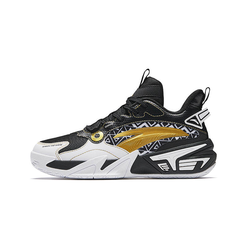 Antakids Bastard Synthetic Leather, Textile Low top Basketball Shoes Black/White/Metal Gold 33 41 Teenagers