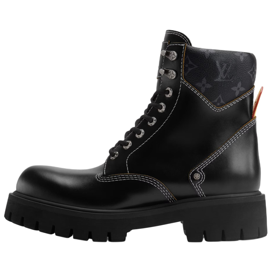LOUIS VUITTON REMIX Cow Leather Short Combat Boots Men's Black