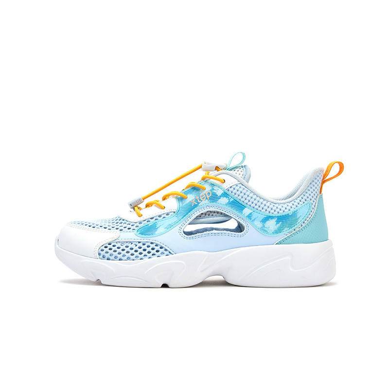XTEP Mesh Slip Resistant Abrasion Resistant Low top Casual Shoes Light Blue And White Xtep Kids'