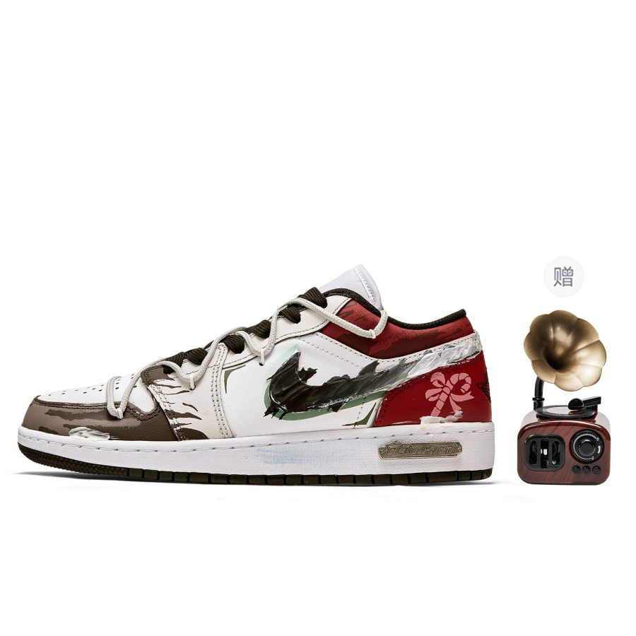 Jordan Jordan Air Jordan 1 Slip Resistant Slip Resistant Low top Children's Basketball Shoes Black Red Teenagers