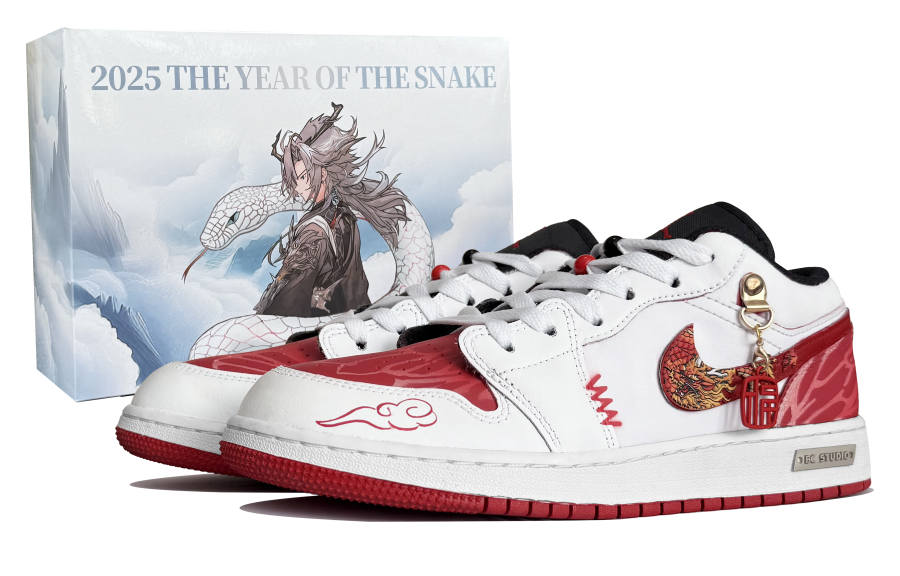 Jordan Jordan Air Jordan 1 Leather Low top Children's Basketball Shoes White Red Teenagers