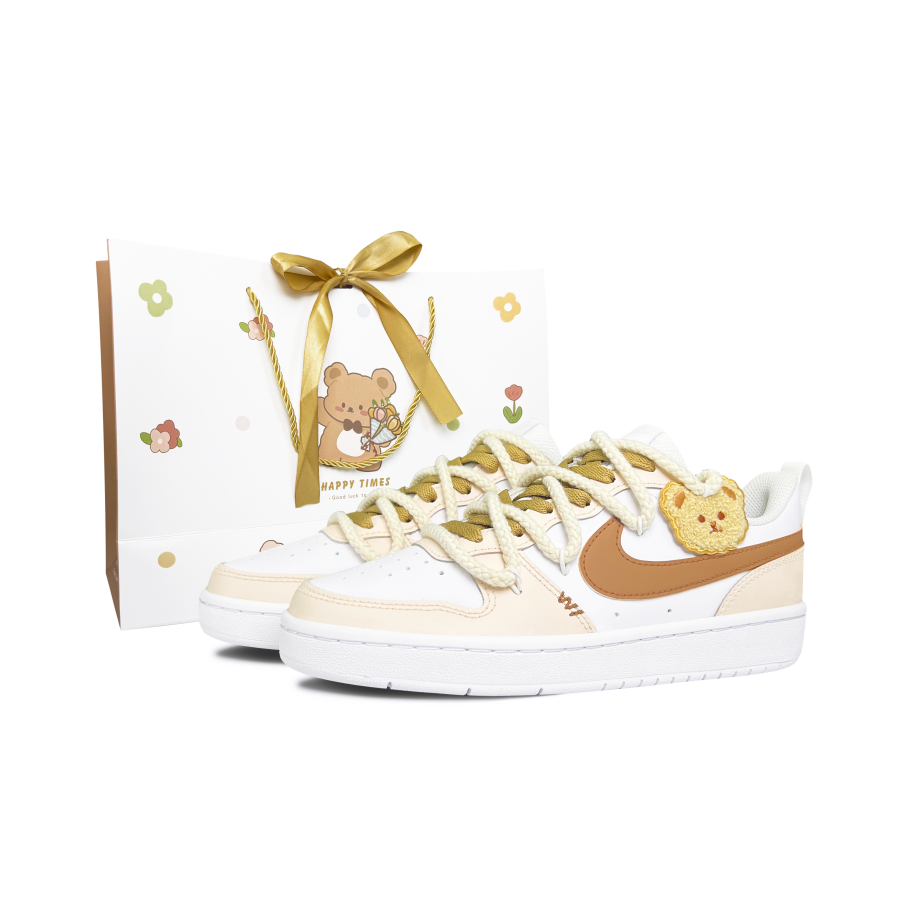 Nike Nike Court Borough Low 2 Leather Slip Resistant Abrasion Resistant Low top Kids' Skateboarding Shoes Ecru Teenagers
