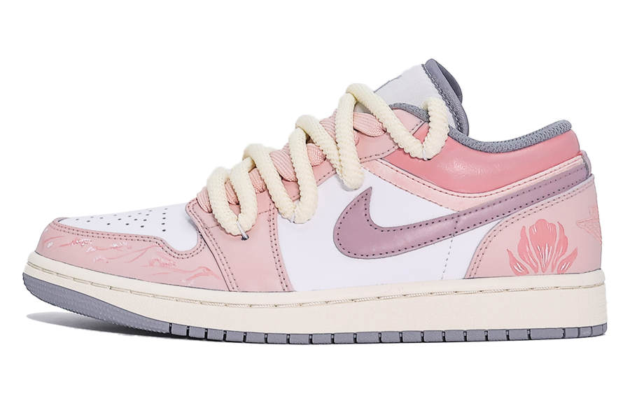 Jordan Jordan Air Jordan 1 Pink Glaze Floral Dream Leather Slip Resistant Abrasion Resistant Slip Resistant Abrasion Resistant