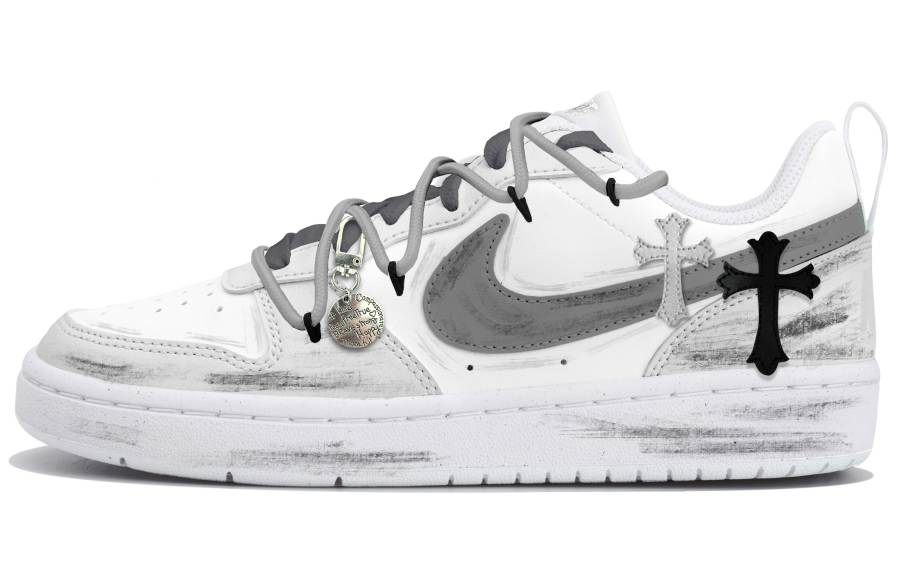 Nike Nike Court Borough Low 2 Leather Low top Kids' Skateboarding Shoes Black White Gray Teenagers