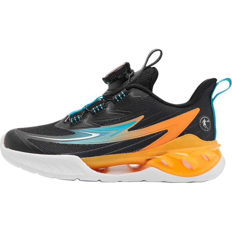 QIAODAN Light Speed Slip Resistant Abrasion Resistant Low top Kids' Running Shoes Black/Peach Orange