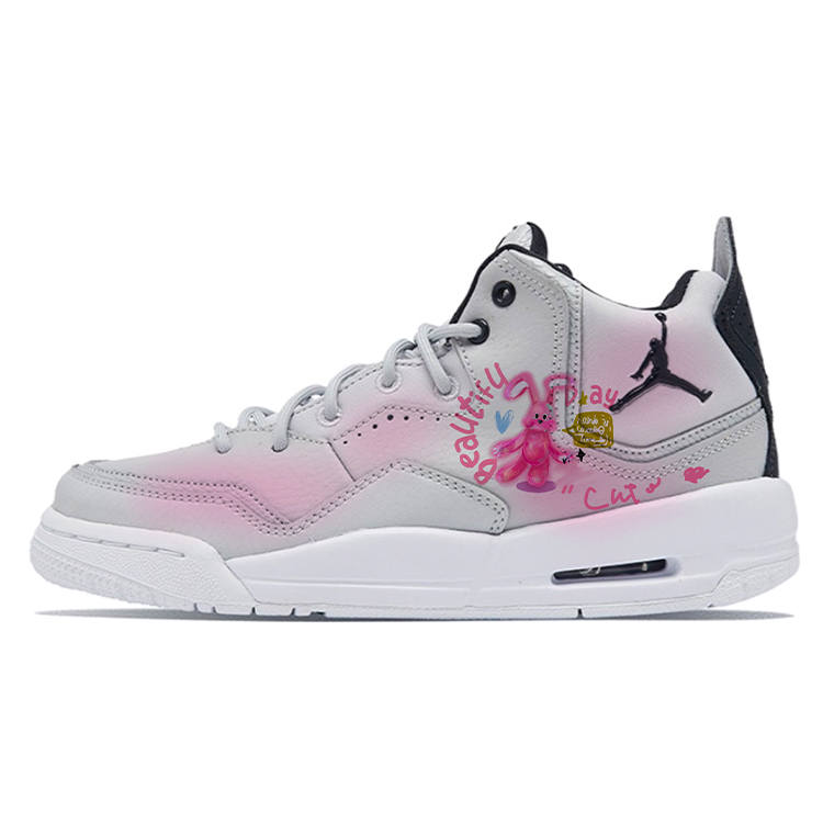 Jordan Jordan Courtside 23 Ko Fujiwara Leather Cushioning, Wear Resistant Mid top Children's Basketball Shoes Gray Pink