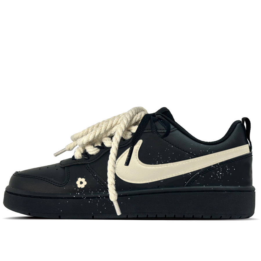 Nike Nike Court Borough Night Mist Daisy Leather Slip Resistant Abrasion Resistant Low top Kids' Skateboarding Shoes Black