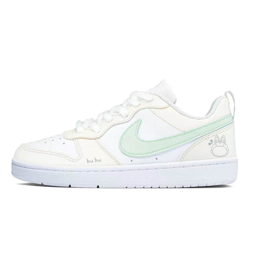 Nike Nike Court Borough Synthetic Leather Abrasion Resistant Low top Kids' Skateboarding Shoes White Green Teenagers