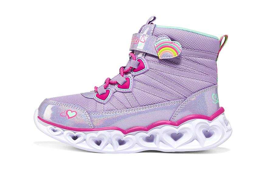 Skechers Heart Lights Abrasion Resistant High top Kids Lifestyle Shoes Purple White Teenagers