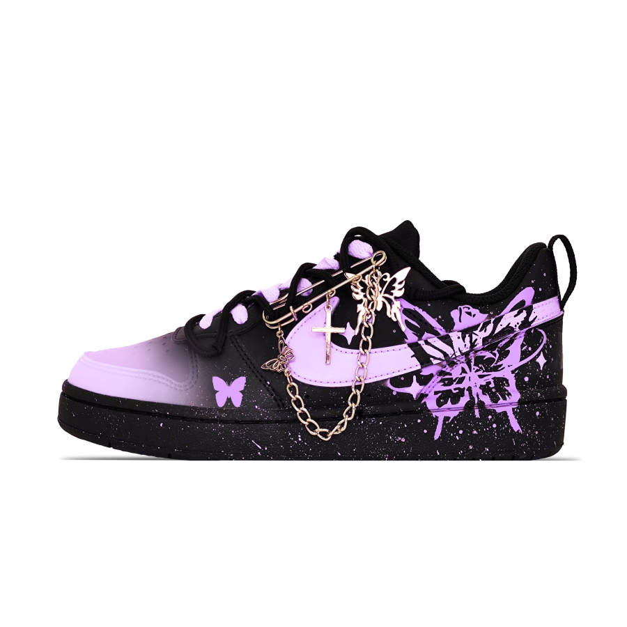 Nike Nike Court Borough Dancing Butterfly Purple Leather Slip Resistant Cushioning Abrasion Resistant Low top