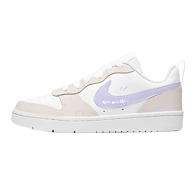 Nike Nike Court Borough Purple Cat Sweetie Leather Low top Kids' Skateboarding Shoes Apricot Unisex