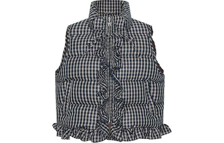 URBAN REVIVO Vests Women's Ink Blue Plaid Stand Collar Thickened Other