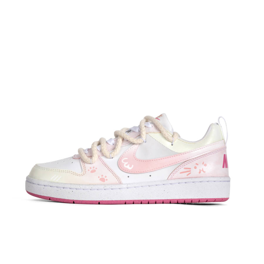 Nike Nike Court Borough Soft And Cute Pink Cat Leather Slip Resistant Abrasion Resistant Low top Skateboard Shoes Kids'
