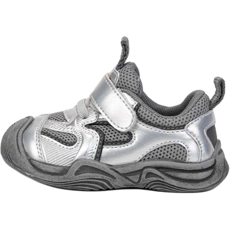 QINUOSHU Slip Resistant, Anti Kick, And Breathable Low top Kids Lifestyle Shoes Silver Children Aged 3 7 Years Old